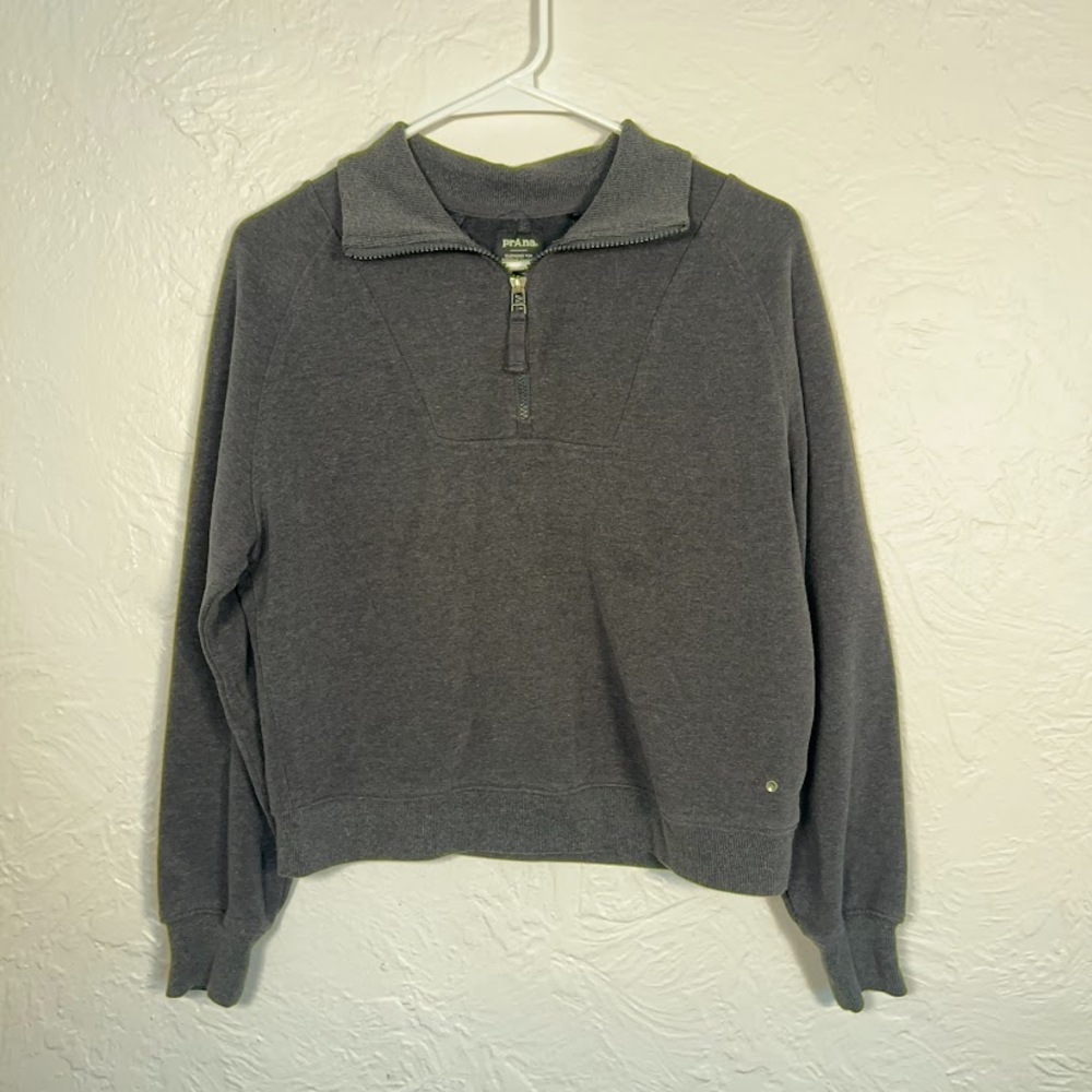 prAna Cozy Up Pullover Gray Half Zip Sweatshirt Women’s S Thumbholes Athleisure
